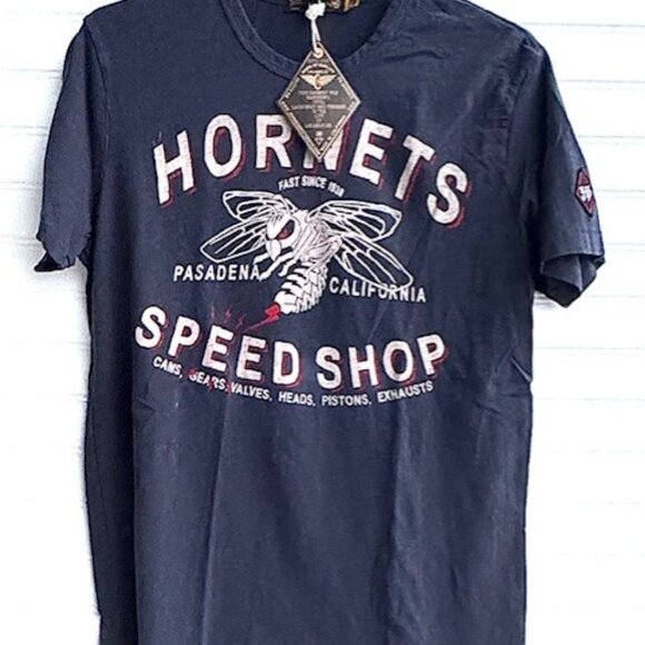 Johnson Motors Hornets Speed Sho distressed M Faded Black Shirt NWT - Picture 2 of 7